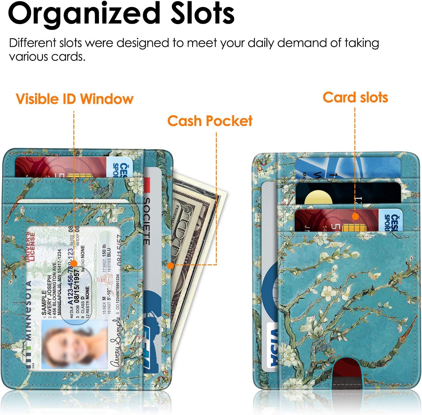 FINTIE Slim Minimalist Front Pocket Wallet, RFID Blocking Credit Card Holder Card Cases with ID Window for Men Women Blossom - Image 5