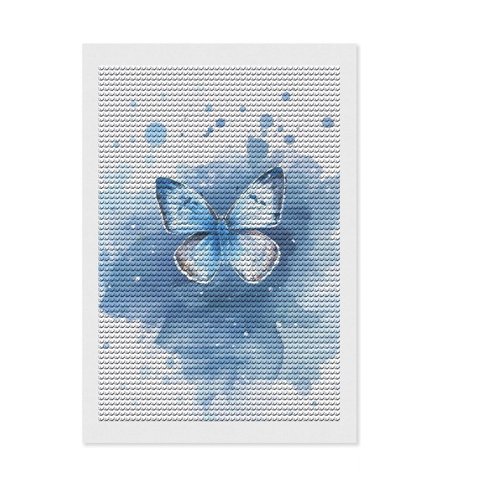Junmoney Blue Butterfly Watercolor Full Drill Diamond Painting Kit 8"x12", for Adults, Easy to Follow Symbols, Gift Idea, Aesthetic Room Decor