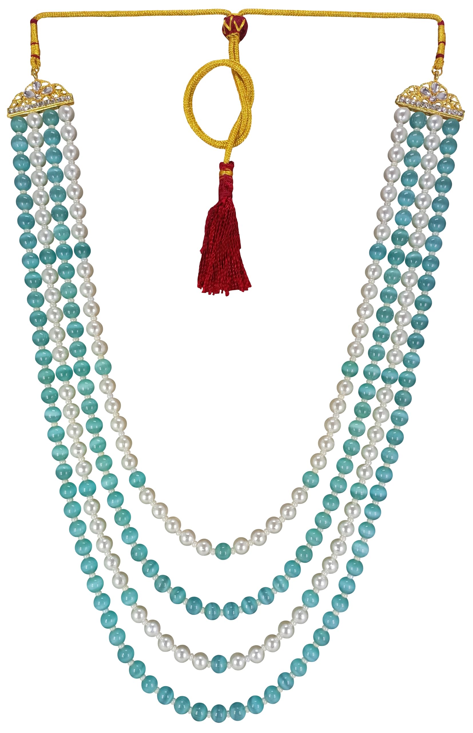RAADHE CREATION Premium MONALISA Pearl Necklace groom Moti Mala For Men Sherwani Traditional Gold Plated Design for Marriage Indian Wedding (Dulhe ki mala) (Aqua Green) (B0D3TZD5QL) Amazon Price History, Amazon Price Tracker