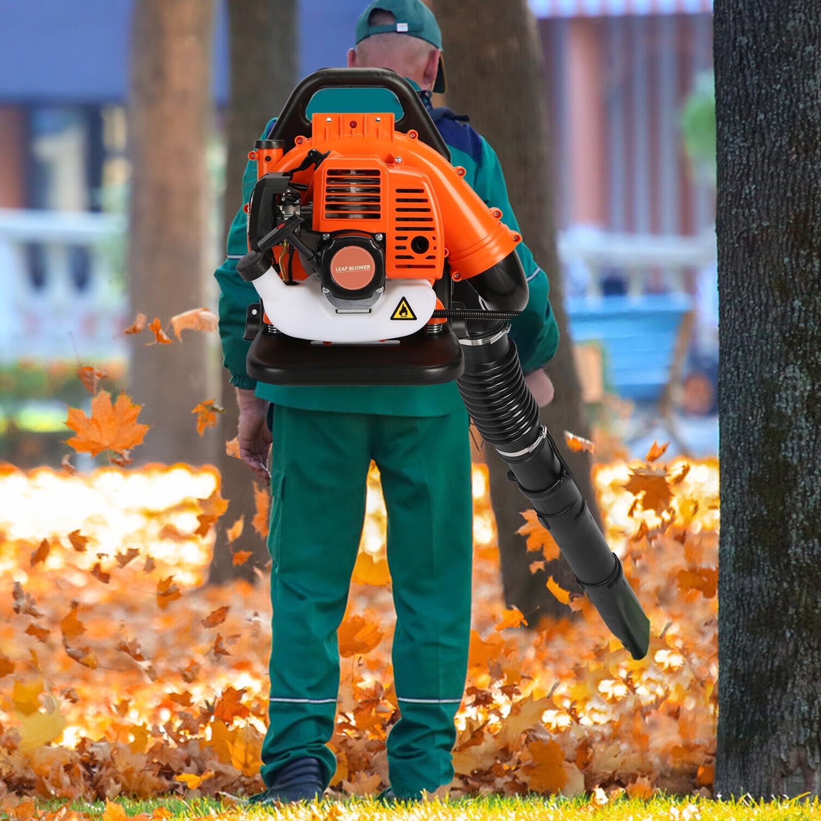 Plecak 52CC gazowa dmuchawa do liści, 550 CFM, ergonomiczna konstrukcja, dmuchawa o dużej mocy, 2-suwowa wysoka wydajność do usuwania śniegu, dmuchania liści, czyszczenia podwórka, kontroli