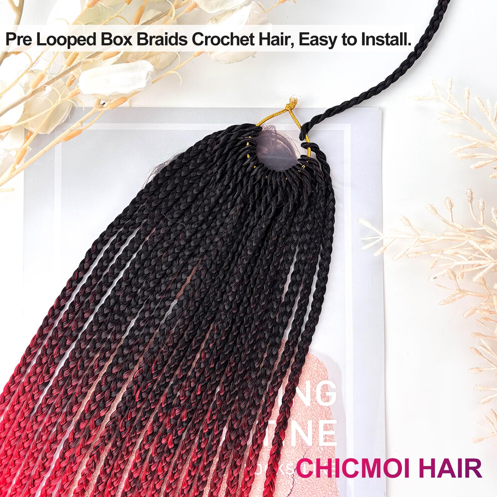 Trenzas de ganchillo color rojo degradado, preenlazadas, 50,8 cm, T1B/rojo, para mujeres africanas, niñas, 6 paquetes de extensiones de trenzas de ganchillo de tamaño pequeño (negro a rojo, 20