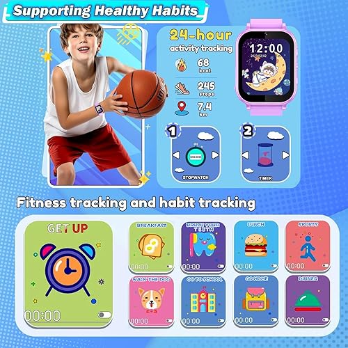 Miniatura 6 de Othalne Reloj inteligente para niños y niñas, pantalla táctil HD, 22 juegos, rastreador de hábitos, audiohistoria, tarjeta de aprendizaje, música,