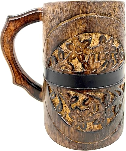 Taza de cerveza de madera hecha a mano – Vaso de cerveza estilo rústico estilo barril vintage para cerveza, café, té, regalo único para hombres y