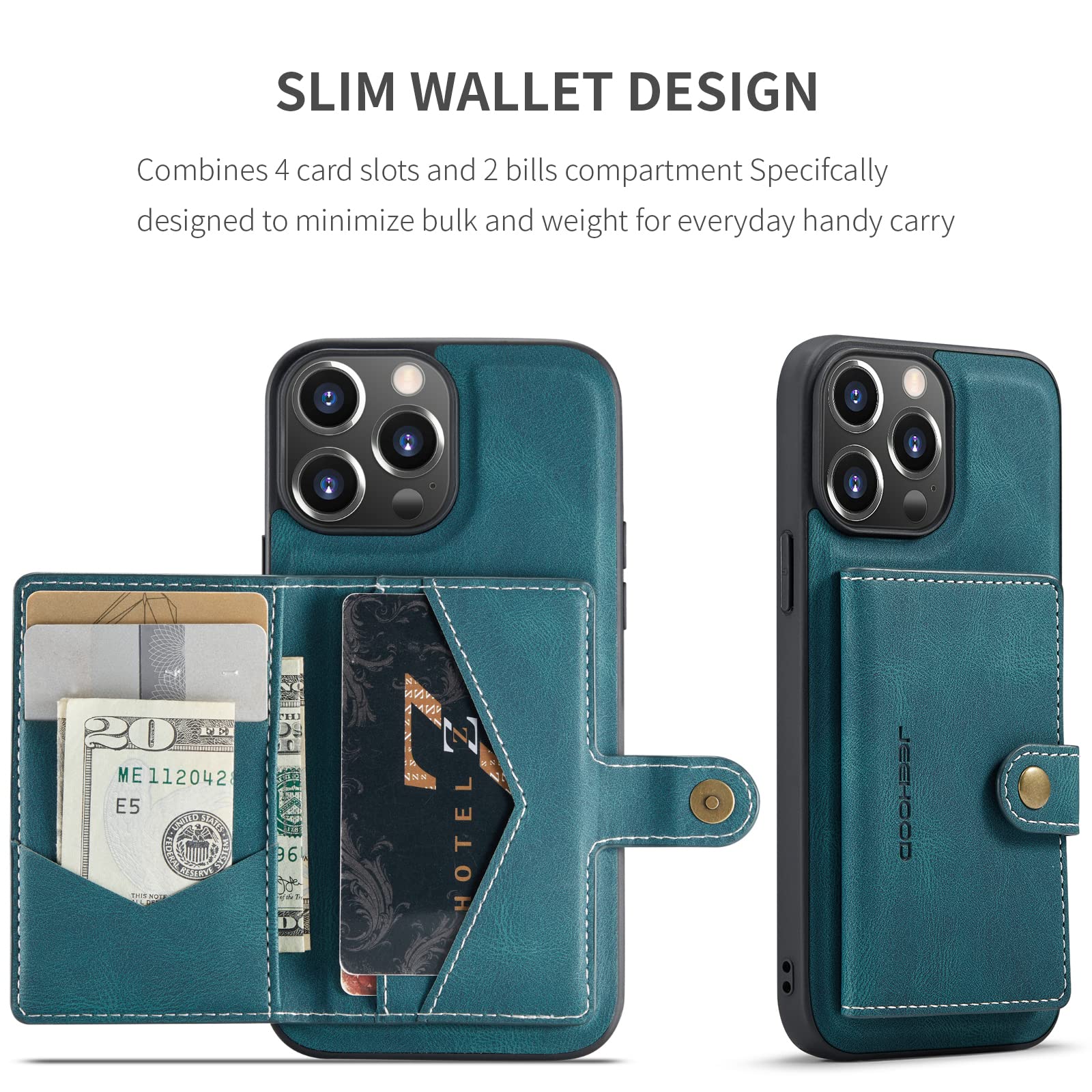 ANROD Custodia Portafoglio In Pelle PU Per IPhone 14 Pro Max – Con Cerniera, 5 Slot Carte, Supporto, Magnetica, Nera