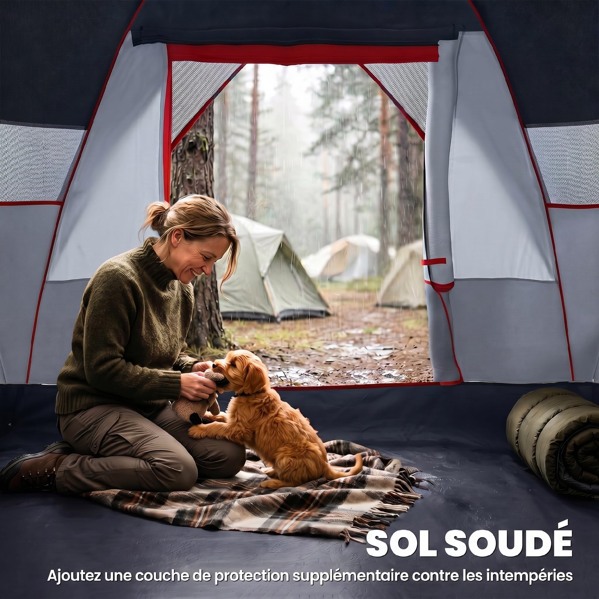 Outsunny Tente de Camping familiale 5 pers. - Tente tunelle ventilée Facile à Monter - Grande Porte + 2 fenêtres - 4,55L x 2,2l x 1,8H m Fibre Verre Polyester Oxford