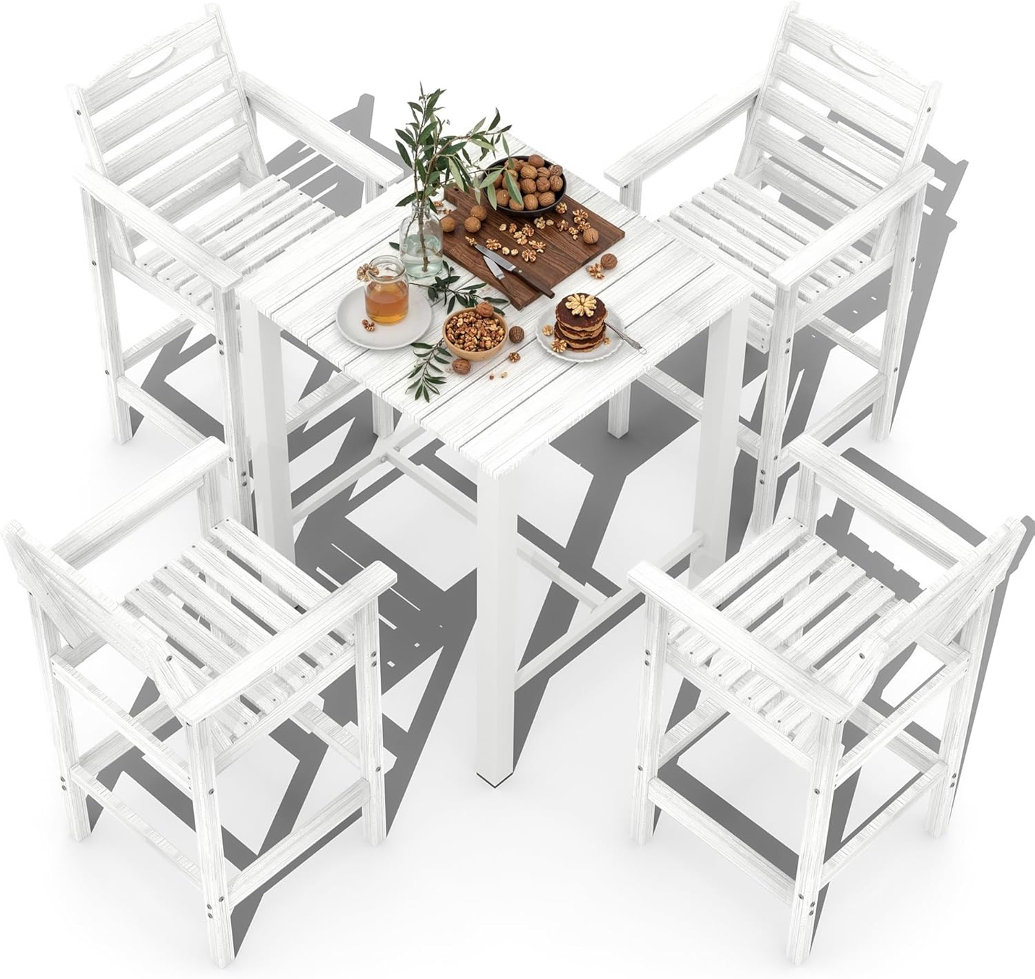 Domi HDPE Adirondack Patio Table and Chairs Set of 5, Outdoor HDPE Patio Bar Set, All Weather Bar Chairs and Table Set for Patio, Balcony, Backyard, Poolside, White
