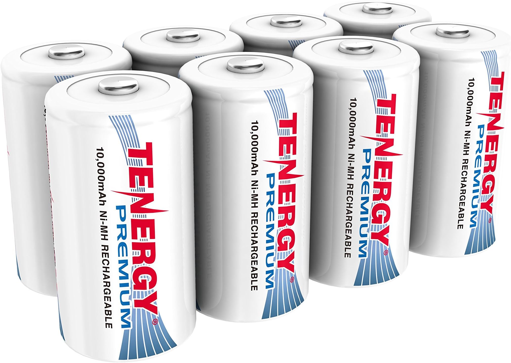Tenergy 8 pcs of Premium D Size 10,000mAh High Capacity High Rate NiMH Rechargeable Batteries - UL Certified