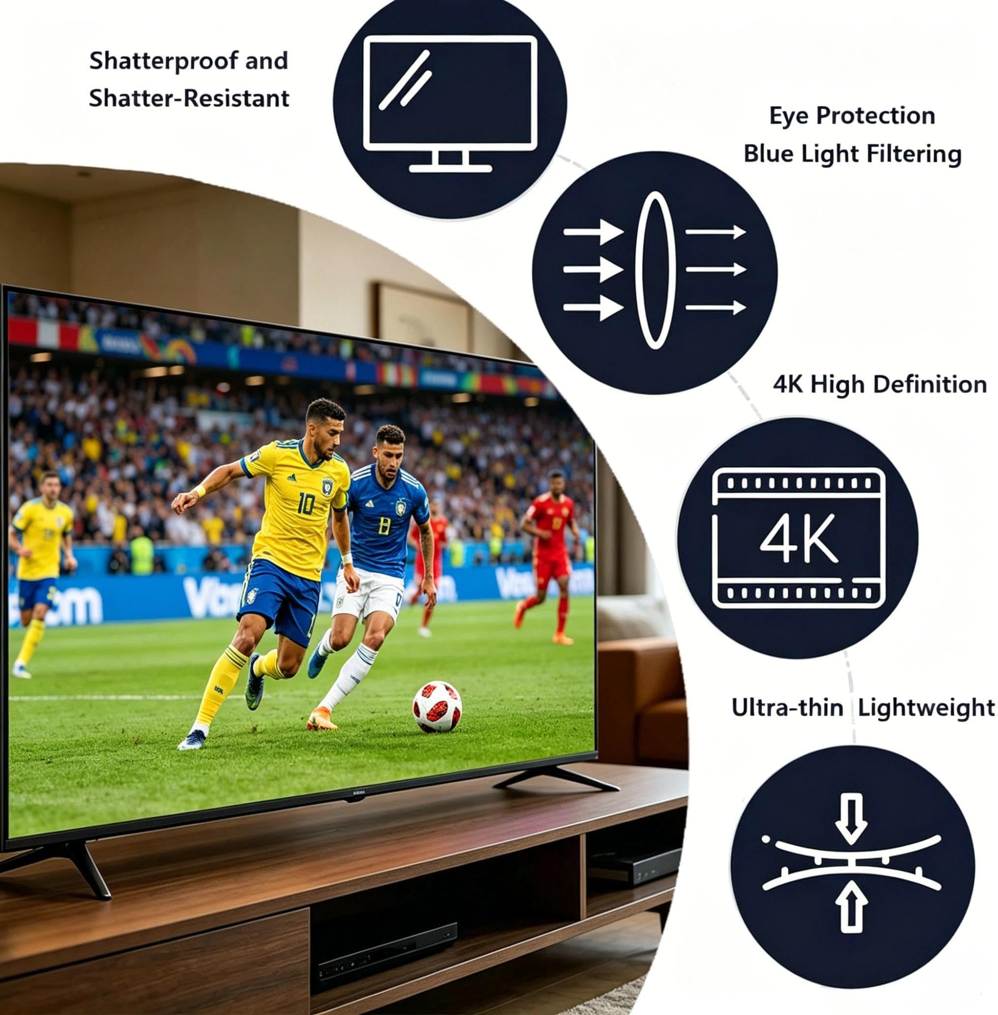 55 Zoll Entspiegelungsfolie Fernseher für LED-/LCD-Smart-TVs(1211x682) | Bildschirm blendreduzierende Displayschutzfolie Blendschutz Blaulichtfilter Folie Mattfolie Kratzschutz HD Fernseher