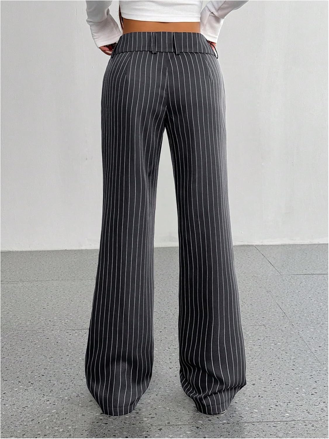 Floerns Women's Pinstripe Striped Low Waist Dressy Pants Straight Leg Casual Office Trousers - Image 3