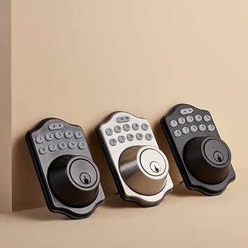 Amazon Basics Electronic Keypad Deadbolt Door Lock with Auto Lock, Touch-Control Keyless Entry, Customizable User Codes, Traditional Design, Matte Black, 1-Pack