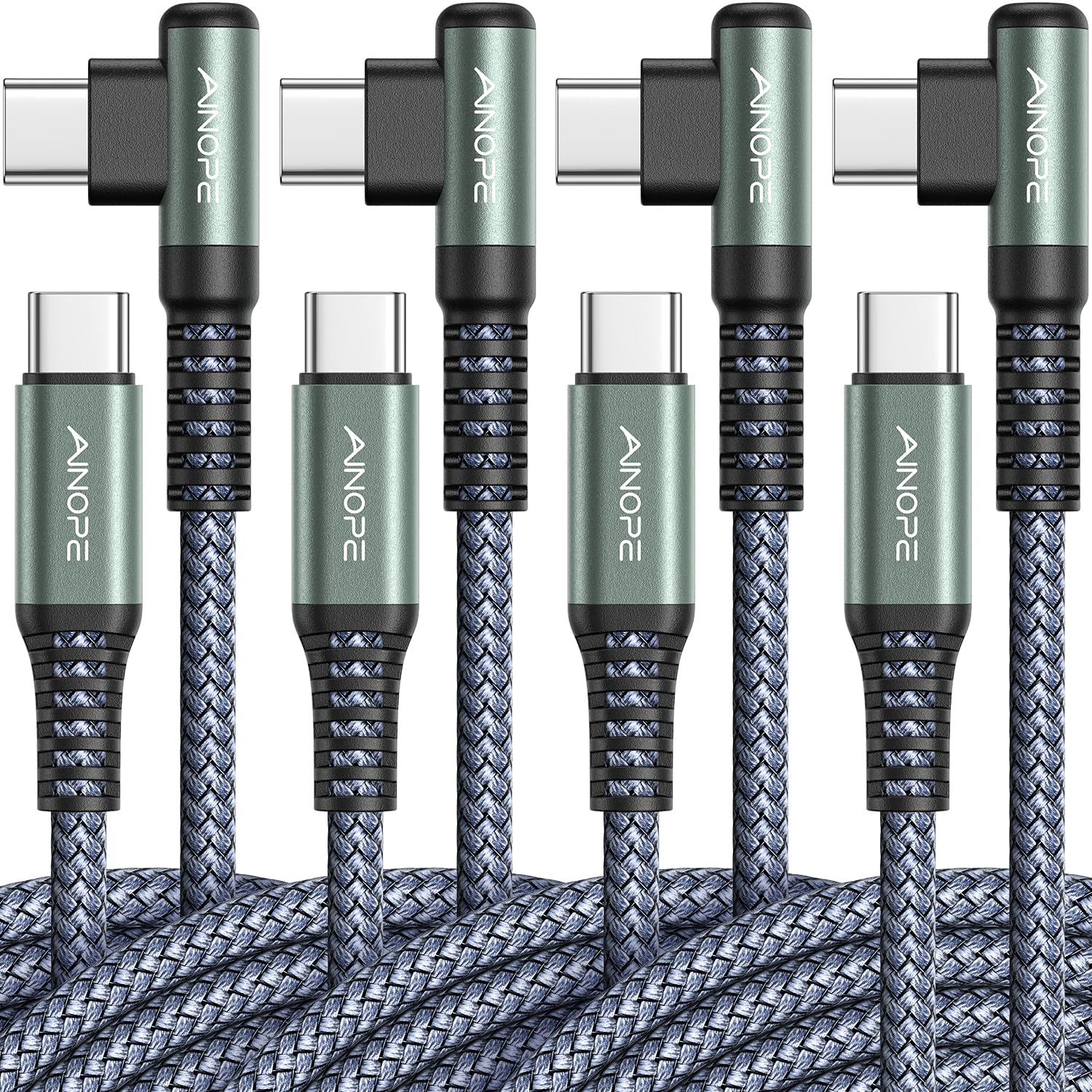 AINOPE USB C to USB C Cable (60W 4Pack 3.3+3.3+6.6+6.6ft) C to C Cable Fast Charging Type C Charger Fast Charging, Right Angle for Charging Fit for iPhone 17 Pro Max Samsung iPad 3.3+3.3+6.6+6.6FT Grey 4