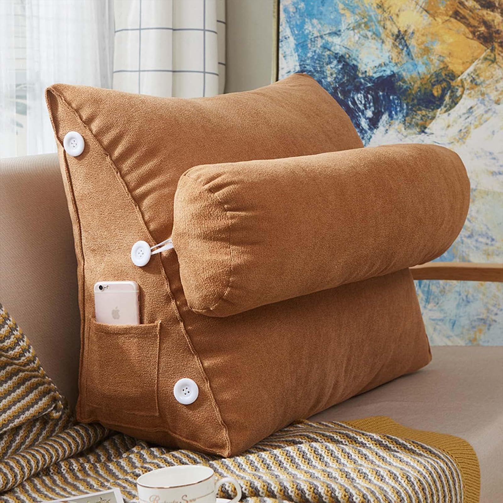 Adjustable Neck Wedge Pillow for Reading, Gaming, and TV Watching - Headboard Backrest Cushion for Lumbar Support - Triangular Sofa Bed Pillow for Books