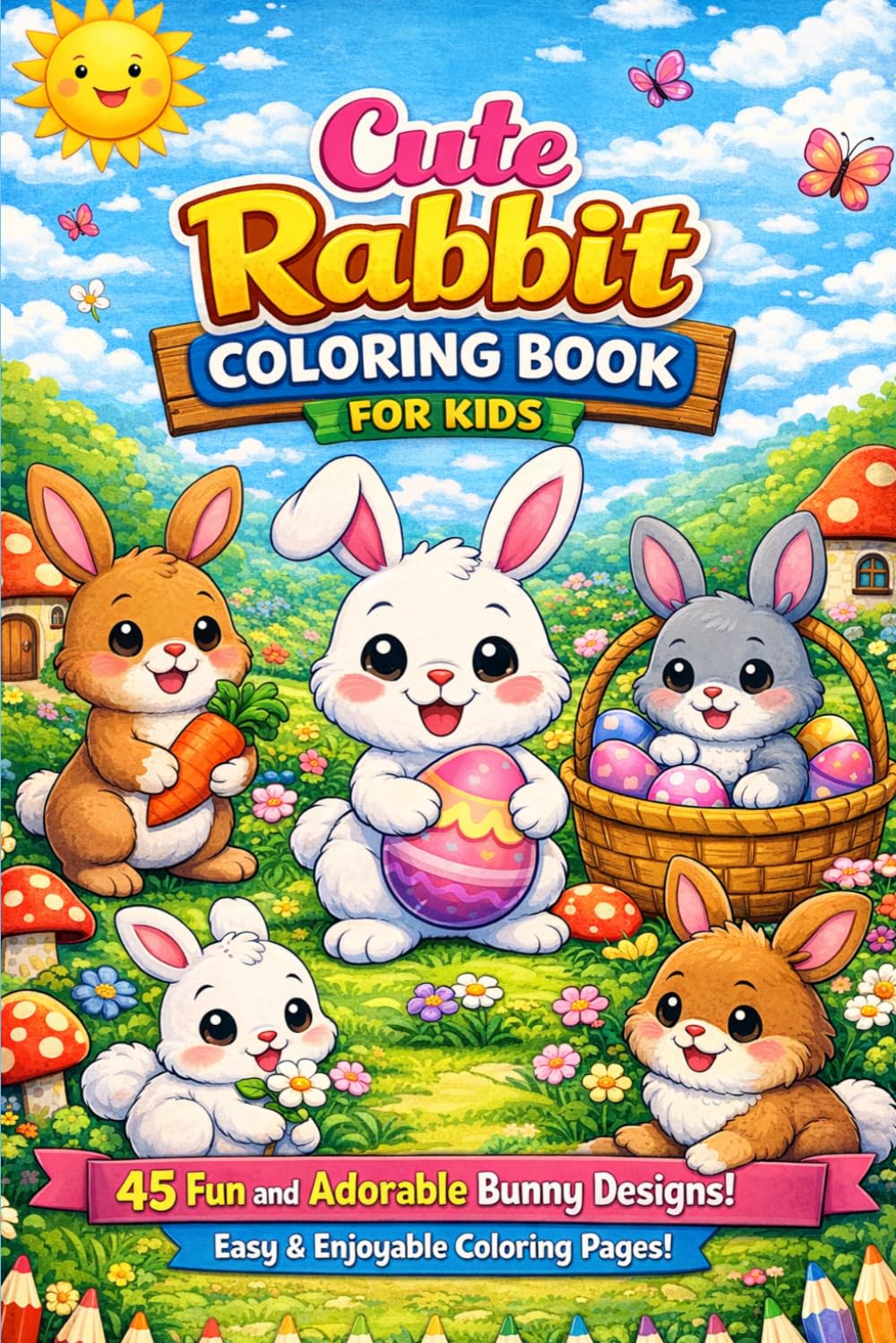 Cute Rabbit Coloring Book for Kids: 45 Fun and Adorable Bunny Designs for Relaxing Creativity | Easy and Enjoyable Coloring Pages for Boys & Girls Ages 3–8