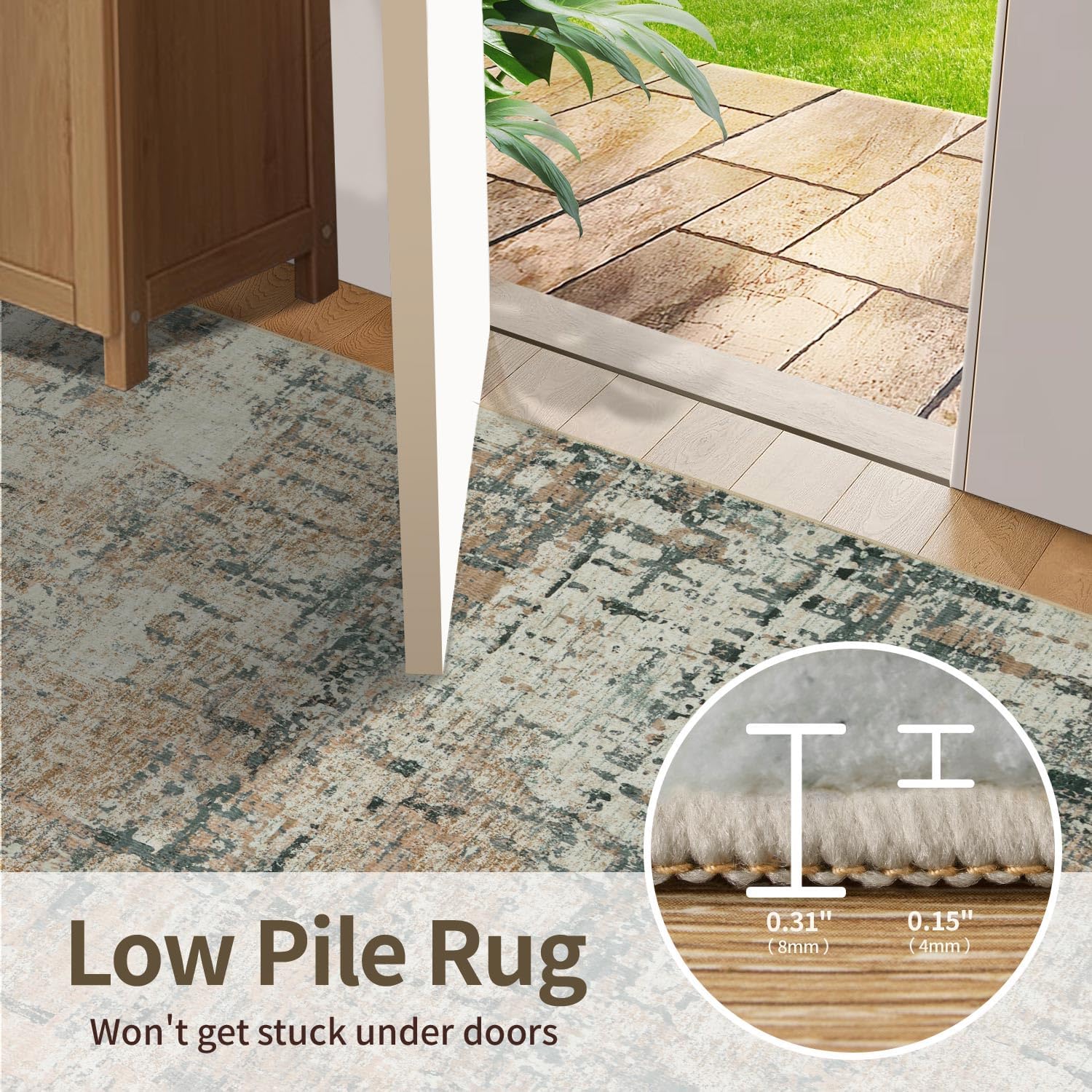 Rugxara 2x3 Entryway Rug,Door Mat Indoor Entrance, Washable Non Slip Kitchen Bathroom Rugs, Ultra-Thin Throw Small Rug for Front Door, Moss
