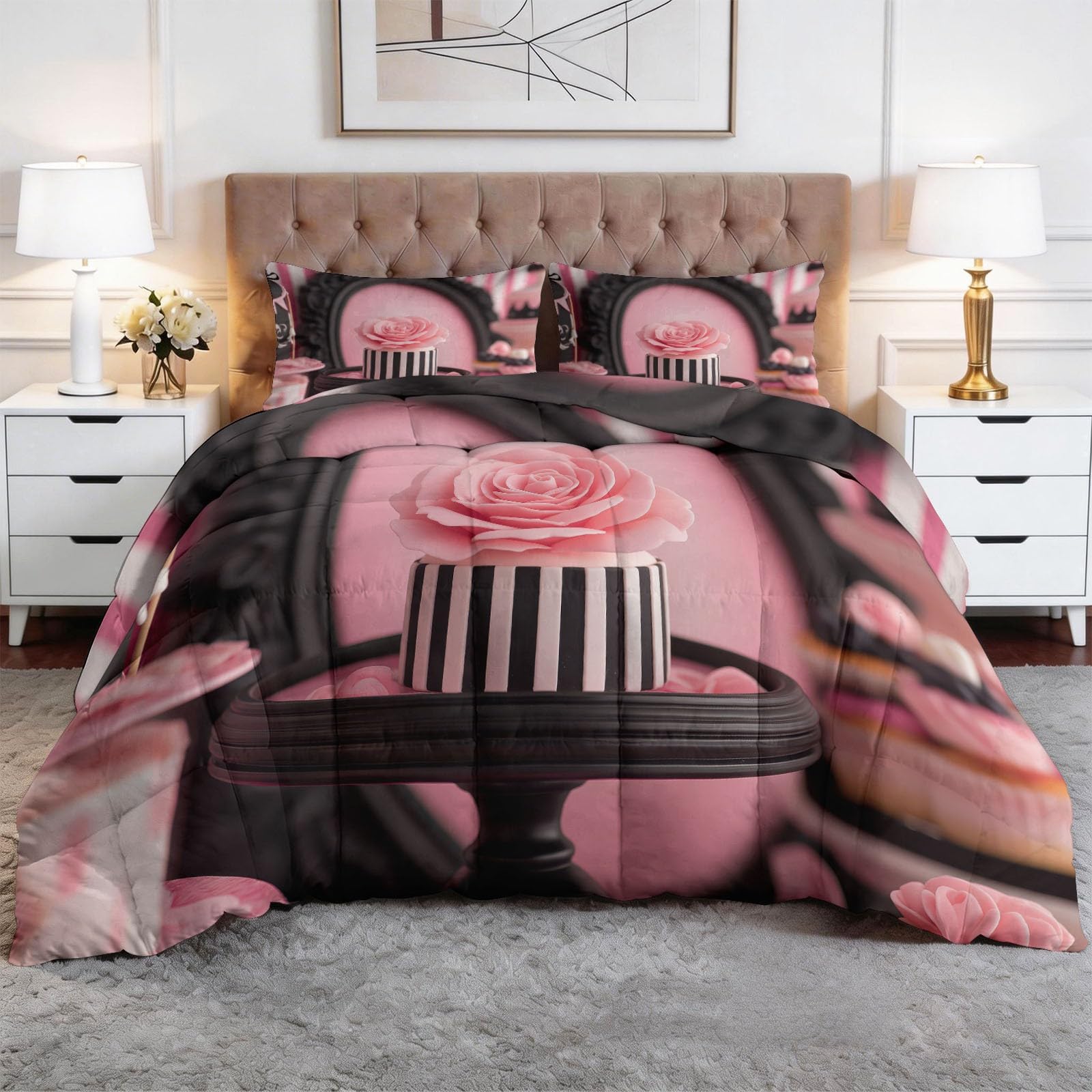 Couette 140x200 cm dessin cupcake rose pour chambre de fille et lit une place