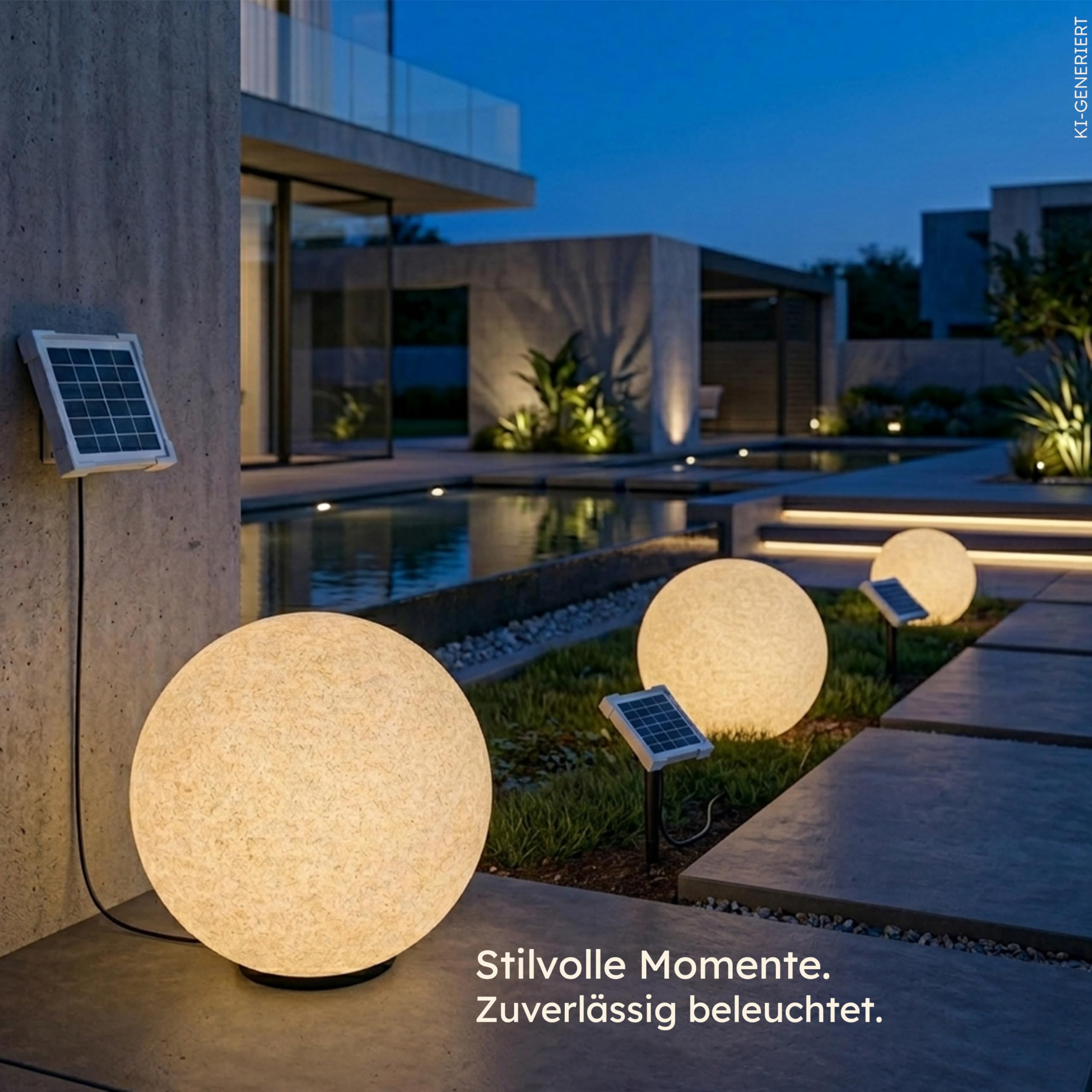 Esotec Solar Stein-Leuchtkugel, D=50cm, 9 Leuchtfarben, Dauer oder Wechsellicht, Akku, Solarmodul, Erdspieß, Solarmodul-Wandhalterung, Schraubbefestigung, Solarkugel, Solarstein, winterfest 106119