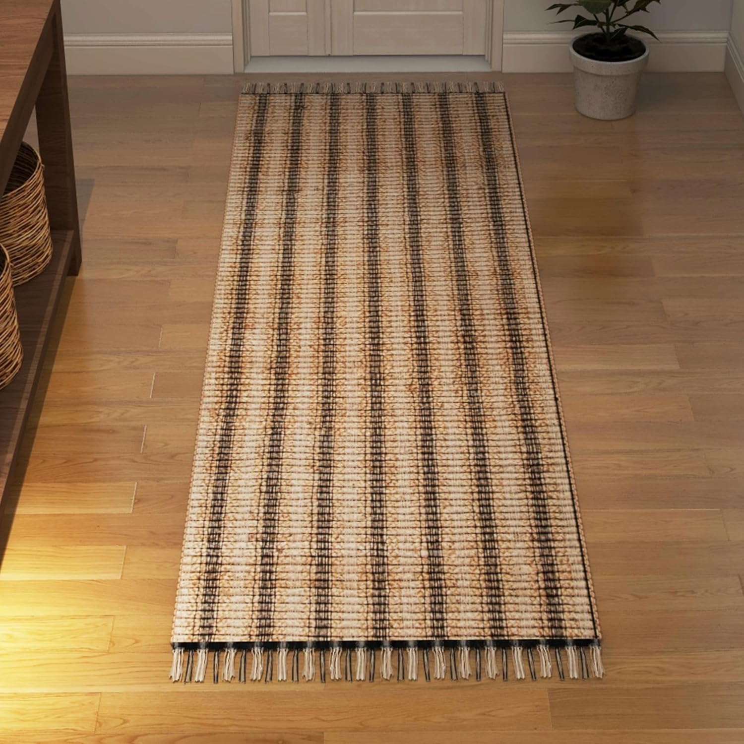 Eco Crave Jute Runner Rug 2.6x8 ft – Handwoven Boho 100% Natural Jute Striped Runner, Indoor High-Traffic Hallway/Entryway Accent Rug, Non-Slip, Eco-Friendly for Kitchen, Living Room, Bedroom