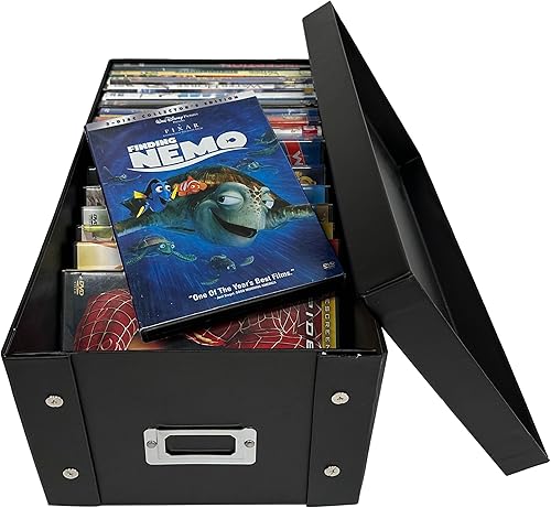 Miniatura 4 de CheckOutStore Cajas de almacenamiento negras para DVD con tapas, 14.5 x 7.75 x 5.5 pulgadas, soportes para discos con tapas para almacenamiento de
