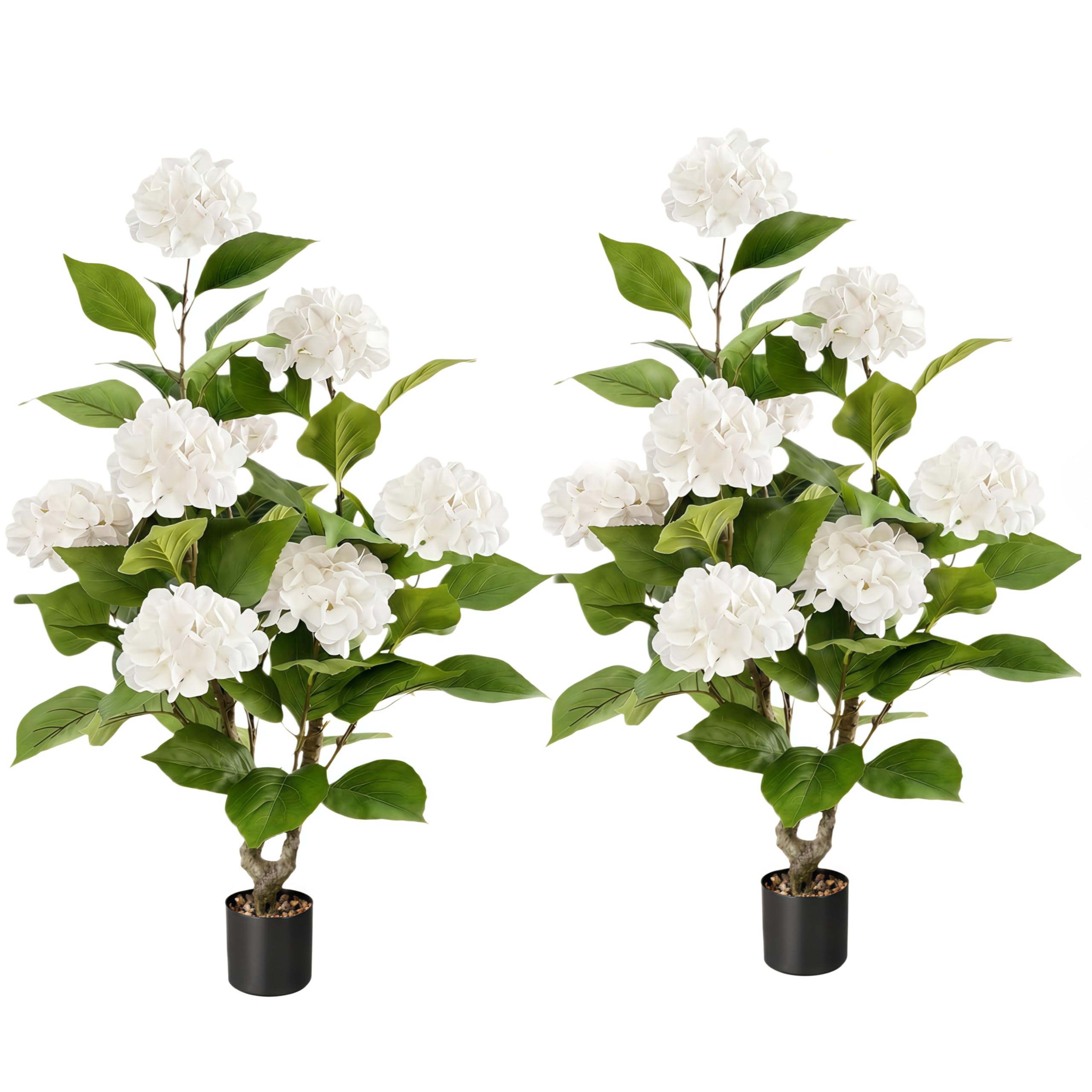 Photo 1 of 2pcs Artificial Hydrangea Artificial Trees 3ft Faux Hydrangeas Flower Tree with Pot for Front Porch Planters Decoration Outdoor Fake Silk Floral Plant for Home Patio Entrance Decor Indoor, White