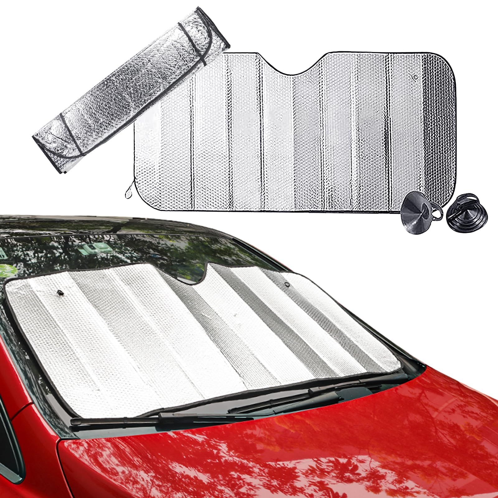 Woniyal 1 Piece Windshield Sun Shade for Fiat Abarth 595/Abarth 595C/500 GQ/500 Sport Cabrio 2000-2024, Reflective Aluminum Foil Heat Shield UV Protection Foldable Easy Installation 140x70cm