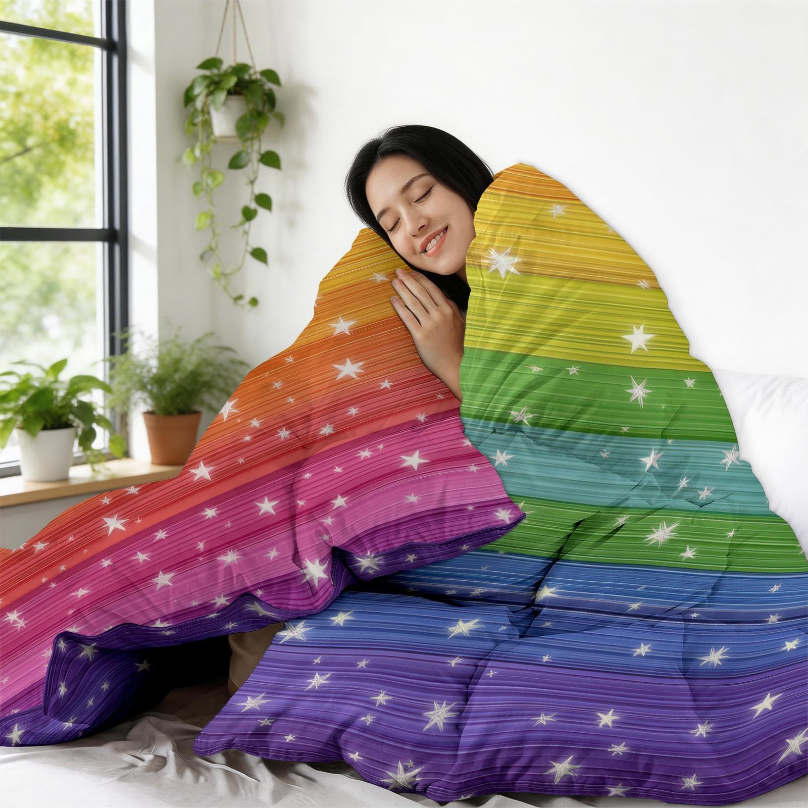 Bunte Vertikale Streifen Bettdecke 200 x 200 cm 4 Jahreszeiten Steppdecke, Geometrisch Waschbare Ganzjahresdecke Kinder Bettwaren Set Kinderzimmer Spielzimmer Bettdecke Ohne Bezug