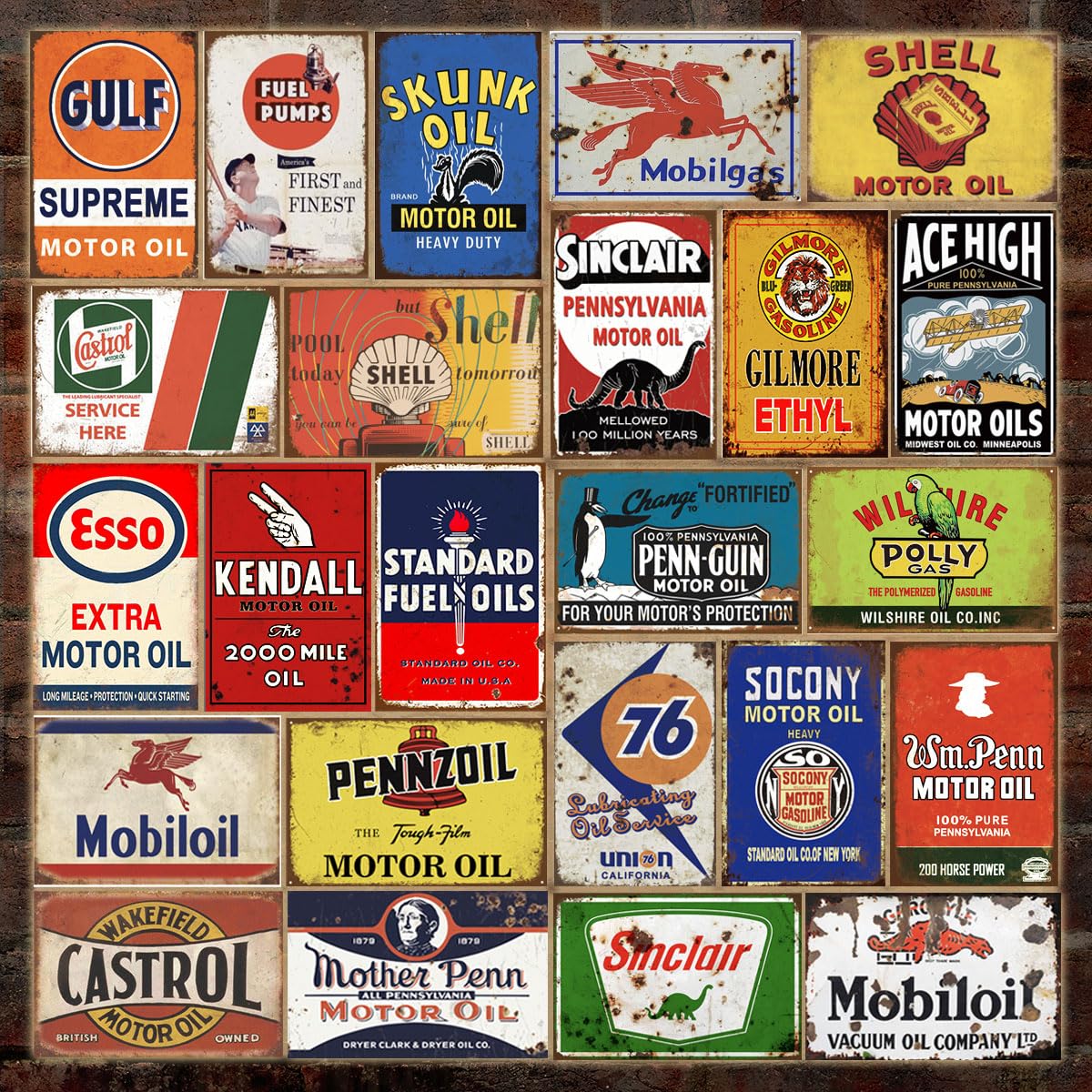 Cartel de metal con texto en inglés "Tin Signs reproduced Vintage Gas Oil Retro Advert" para garaje hombre cueva bar cocina, 8x12 pulgadas (24 piezas)