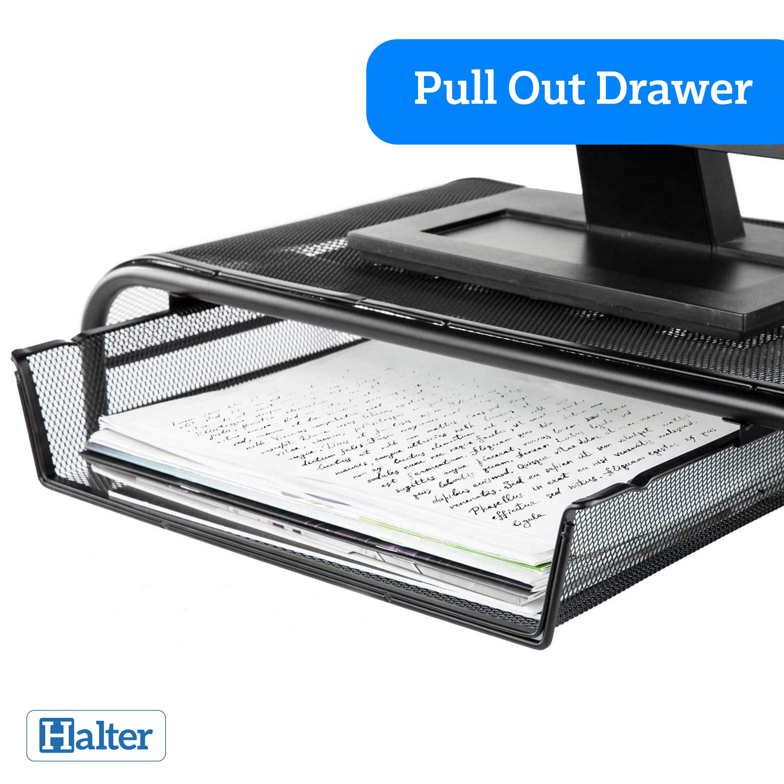 Mesh Monitor Stand Riser & Computer Desk Organizer Black Shelf with