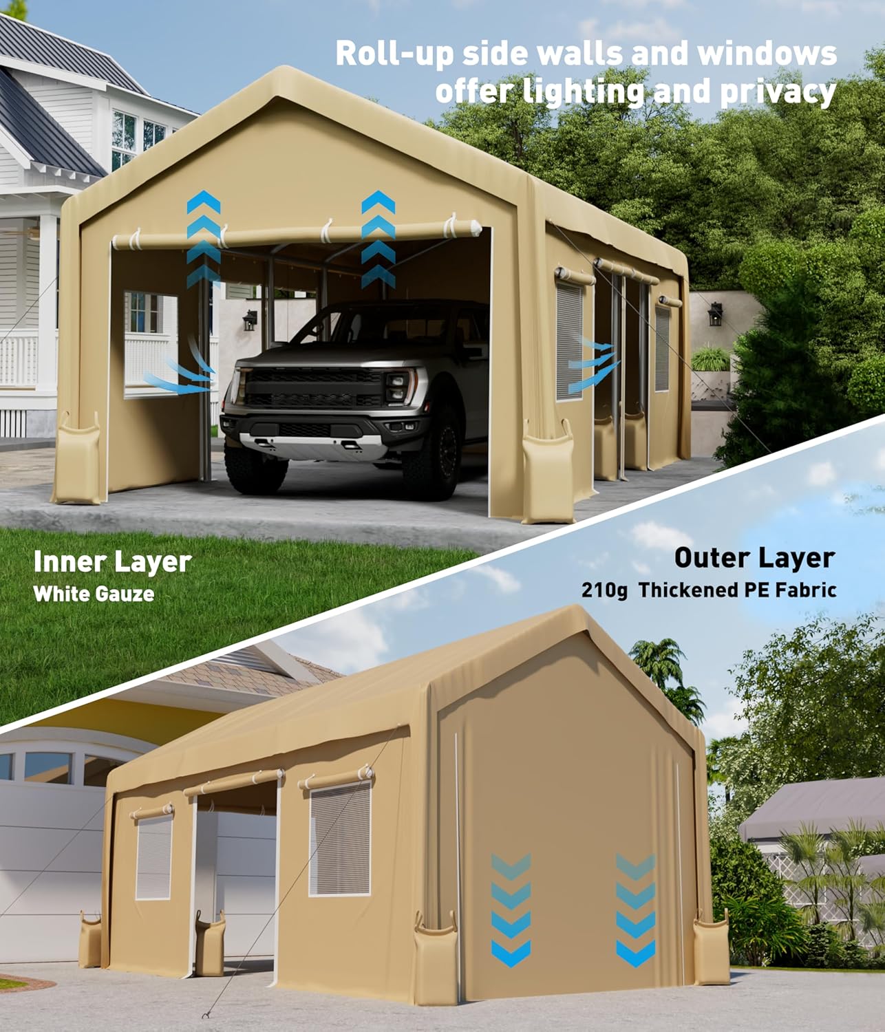 2 Pcs Zipper Doors Portable Carport Windproof Heavy-Duty Garage Top Tent Shelter Tarp Waterproof UV Protected Replacement 13 x 20 - 13 x 25 (Doors Only) Yellow 2 Pcs Zipper Doors Portable Carport Windproof Heavy-Duty Garage Top Tent Shelter Tarp Waterproof UV Protected Replacement 13 x 20 - 13 x 25 (Doors Only) Yellow