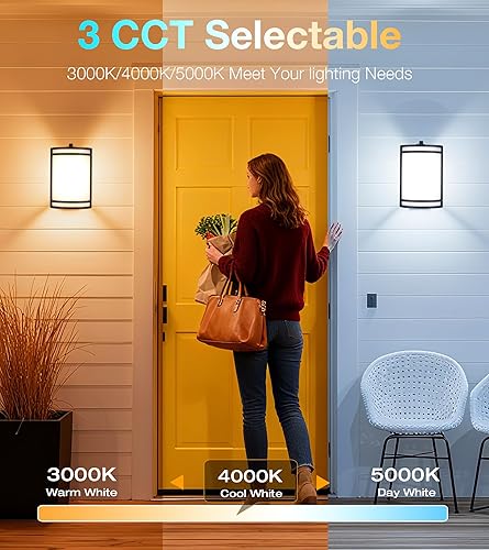 Miniatura 3 de CLOUDY BAY Dusk to Dawn LED Outdoor Wall Sconce,3000K /4000K /5000K Adjustable,15W Porch Light,Oil Rubbed Bronze,2 Pack