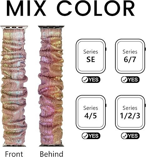 Miniatura 3 de Compatible for Scrunchie Apple Watch Band 38mm 41mm 42mm 40mm 44mm 45mm Cute Elastic Watch Bands Women Stretchy Bracelet Wristband Strap for iWatch