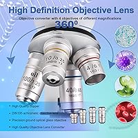 Vista 2 de Microscopio Trinocular Compuesto, aumento 40X-5000X, microscopio profesional de grado de investigación con cámara USB y plataforma mecánica