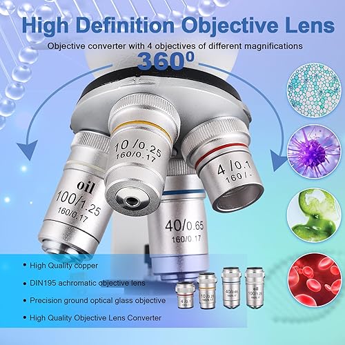 Miniatura 2 de Poothoh Microscopio Trinocular Compuesto, aumento 40X-5000X, microscopio profesional de grado de investigación con cámara USB y plataforma mecánica,