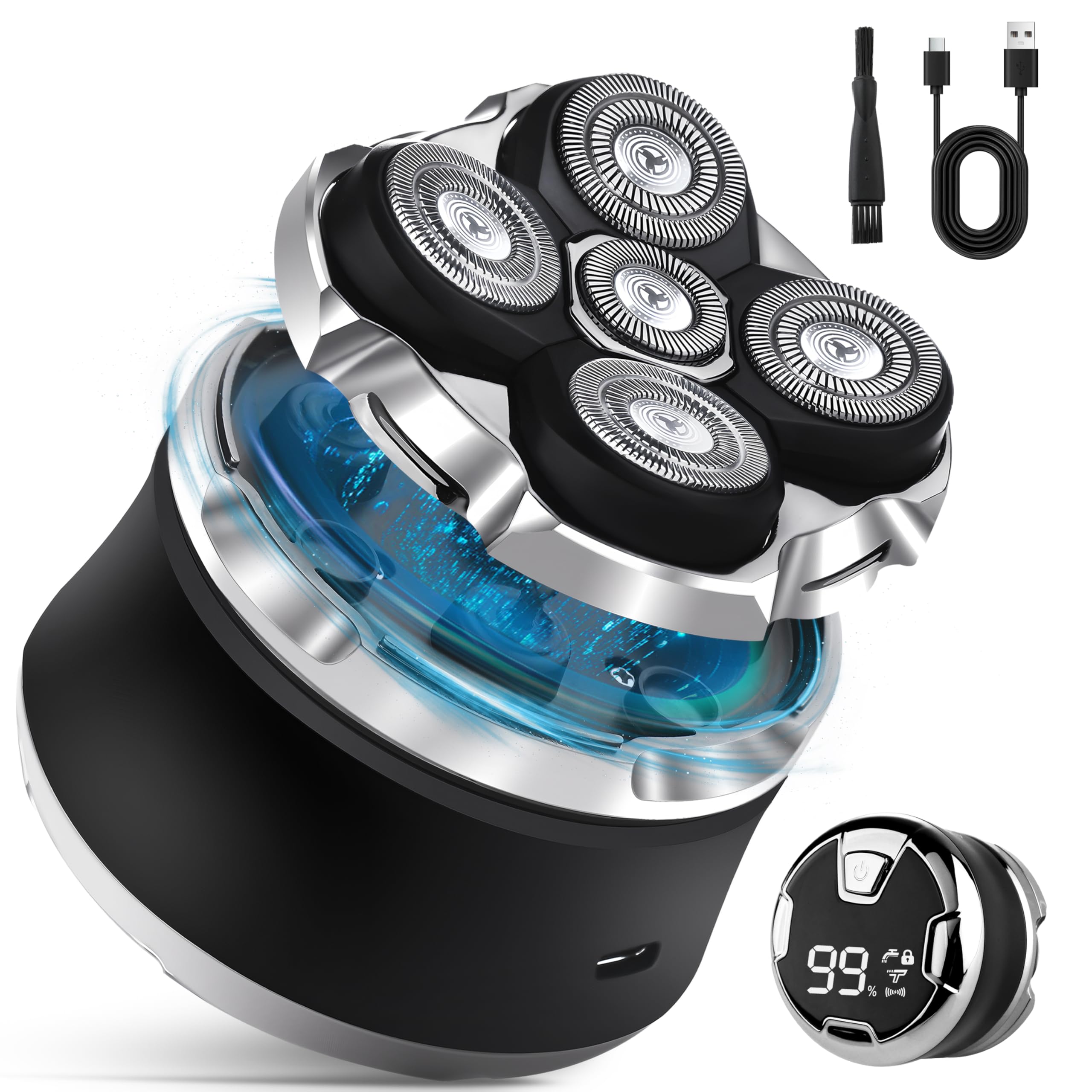 Toncoke 5D Head Shaver for Bald Men IPX7 Waterproof Electric Shaver with LED Display 2-Speed Cordless Rotary Razor