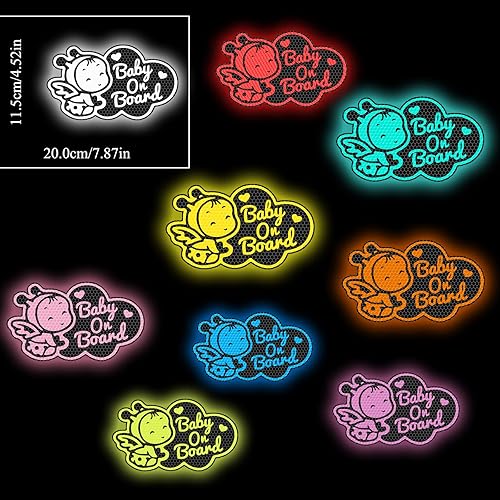 Miniatura 4 de 2 calcomanías reflectantes para automóvil de bebé a bordo, calcomanías reflectantes para ventanas de automóvil, calcomanías de advertencia de