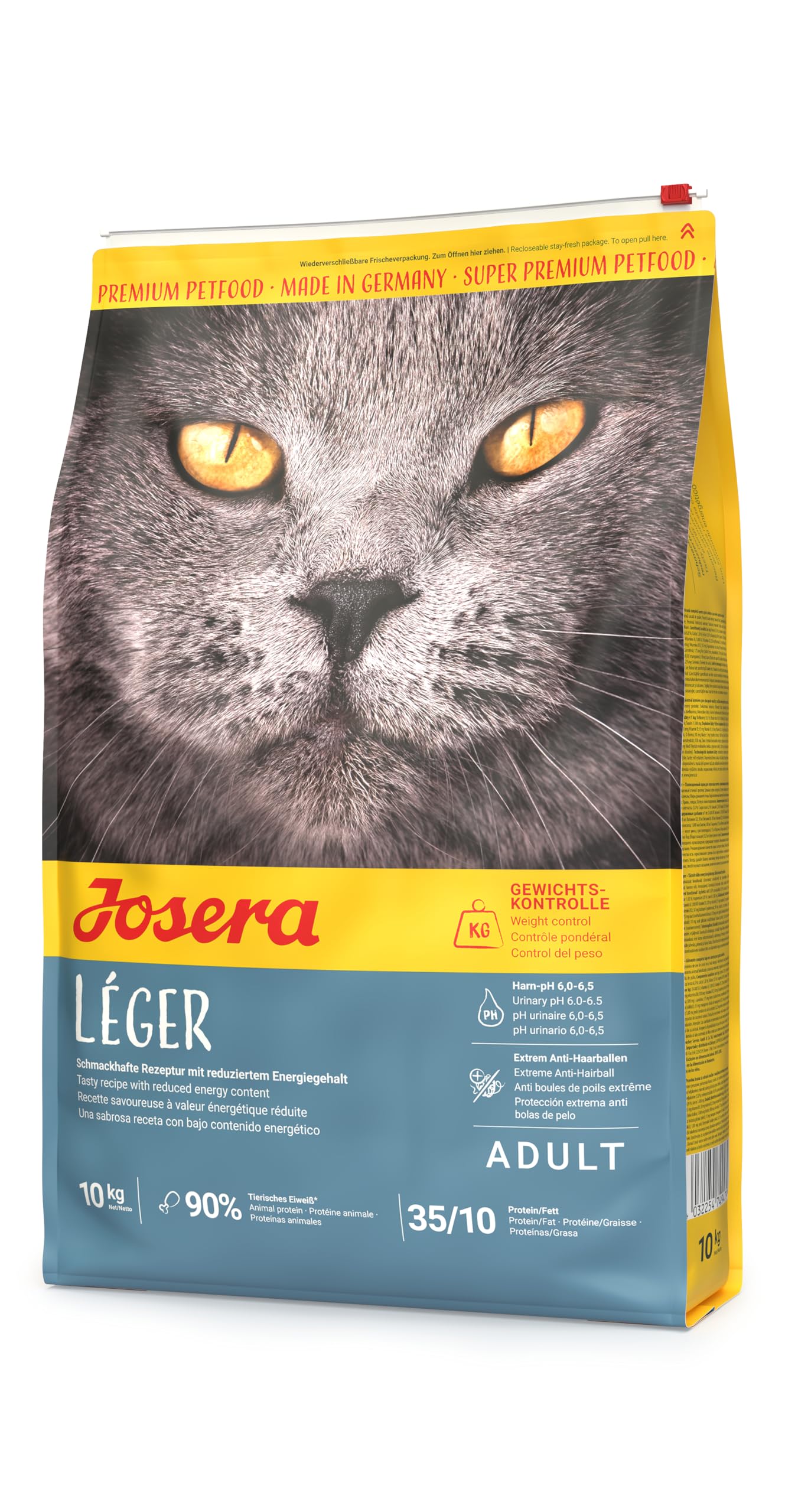 JOSERA Léger (1 x 10 kg) | Adultos | Pienso seco Gatos Adultos esterilizados o con sobrepeso | Aves | Bajo en Grasas y Rico en proteínas | Sin Trigo | Comida para Gatos | Pack 1