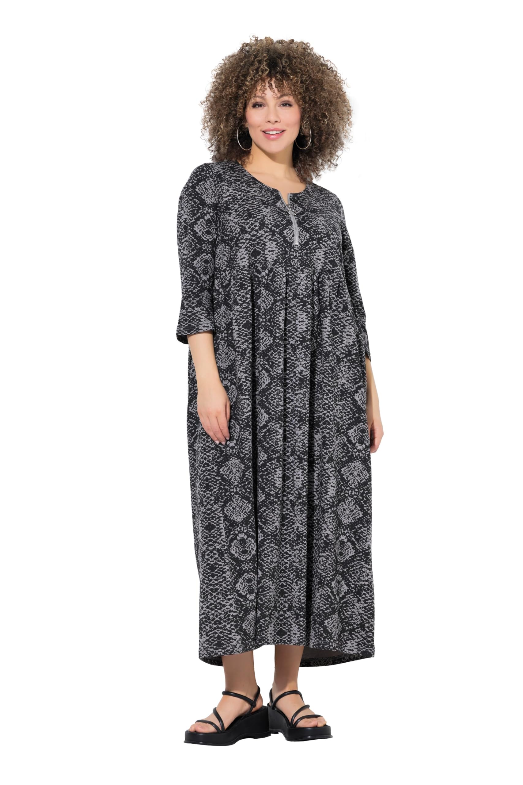 Ulla Popken Damen große Größen Übergrößen Plus Size Maxi-Jerseykleid, Schlangenmuster, 3/4-Arm 839518