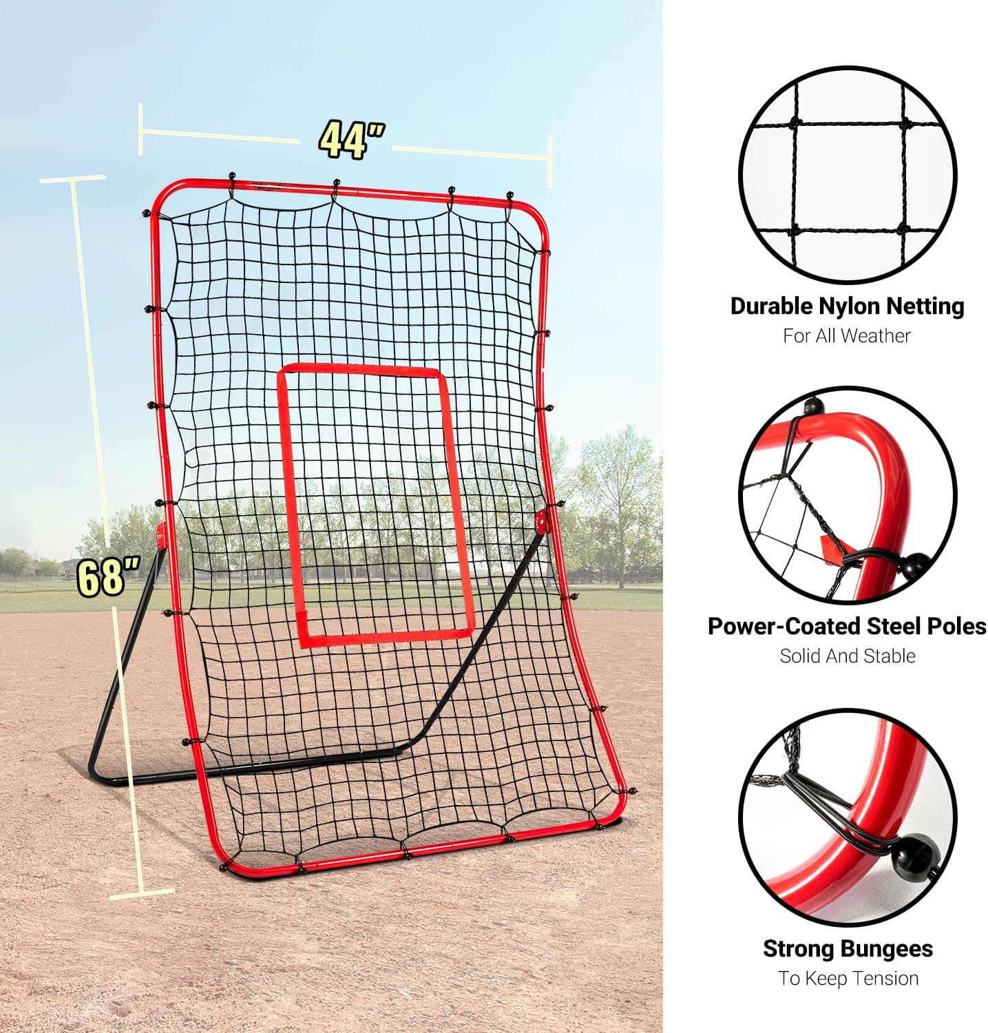 Baseball Rebounder Net Pitchback Net，Angle Adjustable Pitch Trainer Simulate Grounder and Fly Ball, Baseball Softball Pitching and Fielding Rebound Net for All Players Pitch,Throw,Fielding