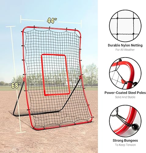Miniatura 2 de Red de rebote de béisbol, entrenador de tono ajustable en ángulo que simula la pelota de tierra y la mosca, red de rebote de béisbol y softbol para