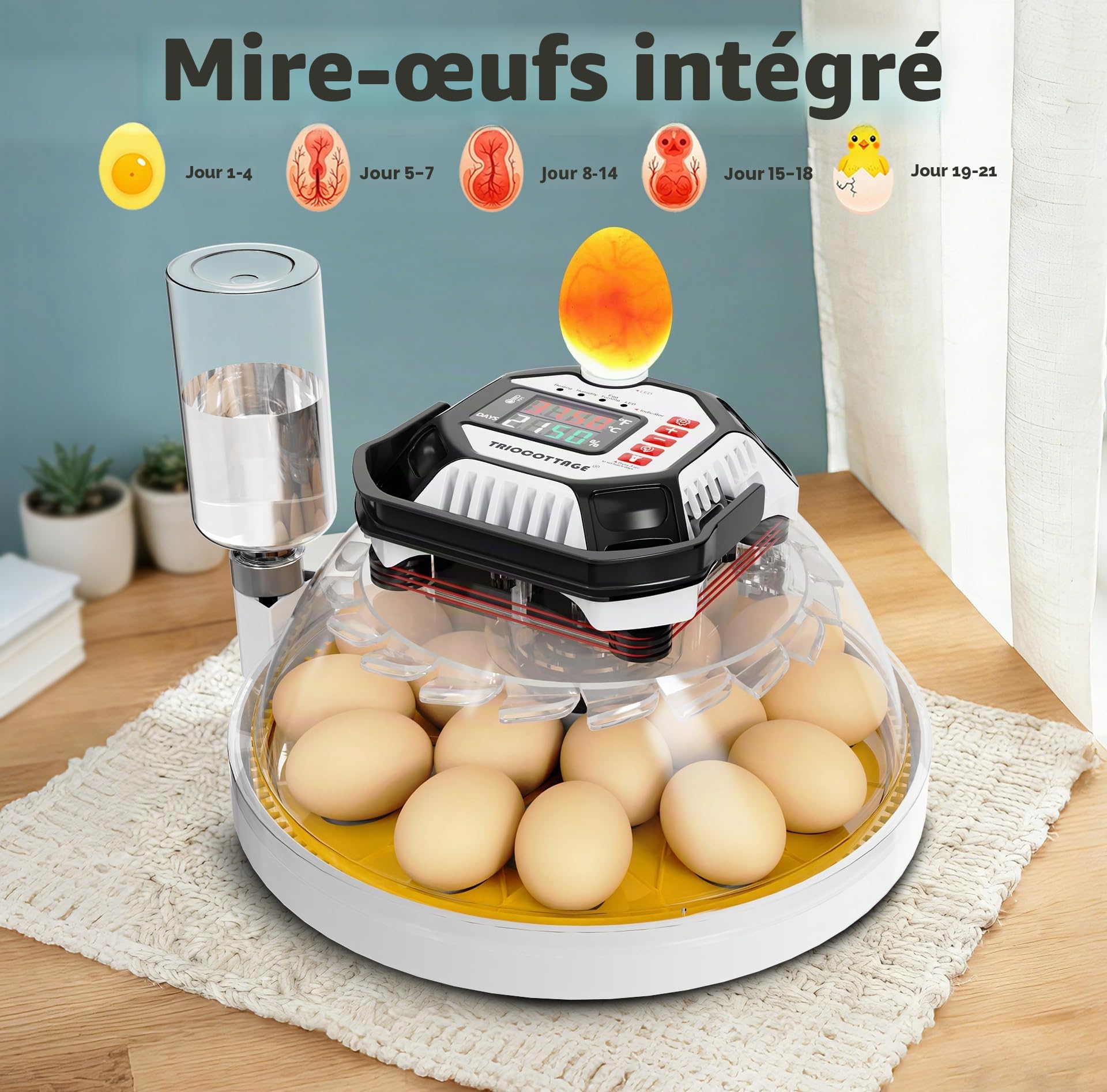 Couveuse Oeuf Automatique 18 Œufs Incubateur oeuf Brumisation auto remplissage Contrôle auto humidité température uniforme Retournement Œufs Auto poule canard oie caille