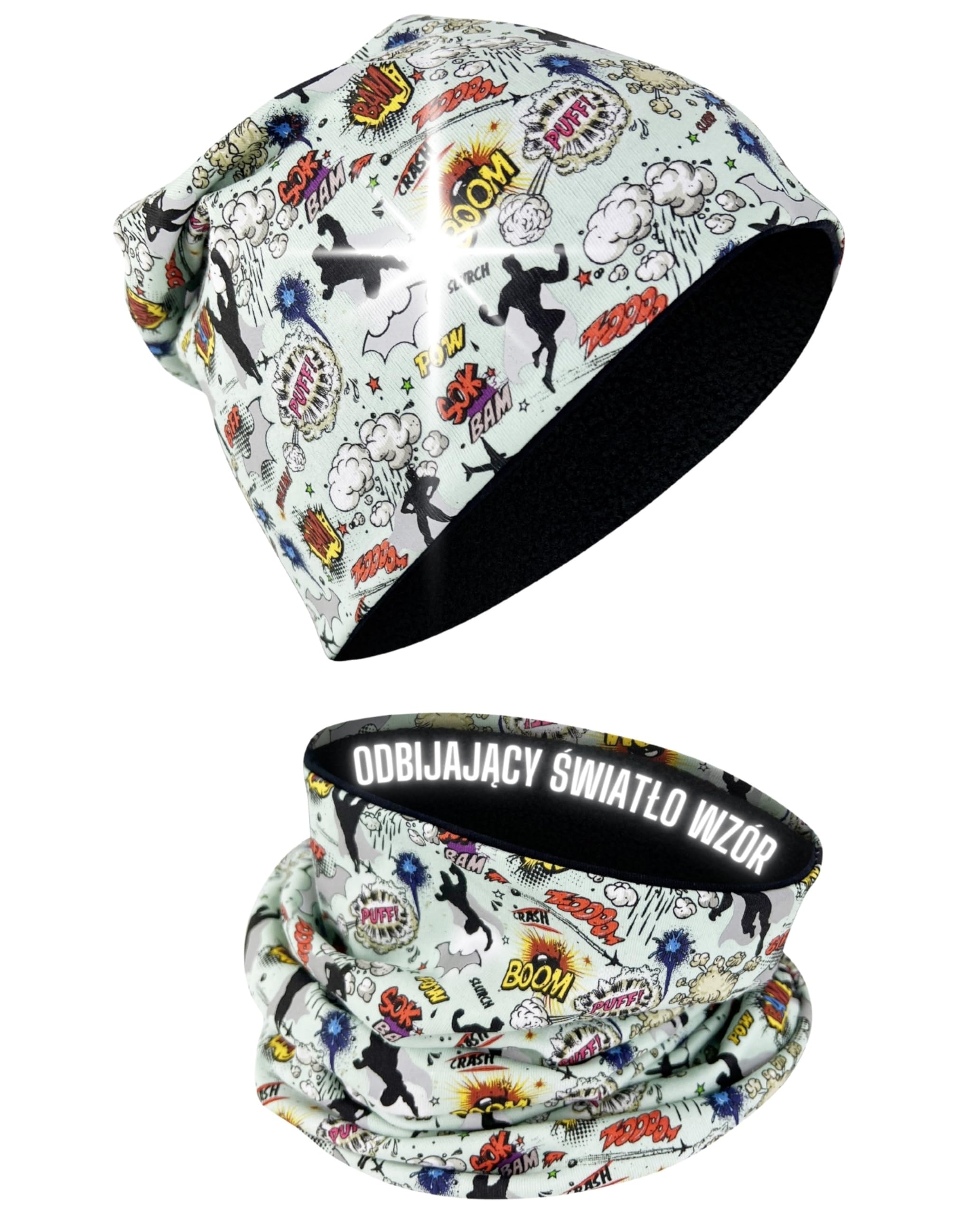 HECKBO 360° odblaskowa czapka dziecięca i komin 95% bawełna miękki stretch beanie na wiosnę jesień i zimę 48–54 cm