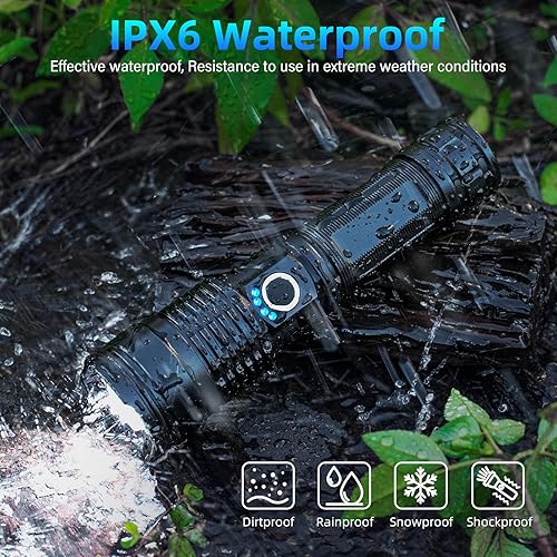 Miniatura 6 de BERCOL Linternas de luz de flash recargable de alto lúmenes, 990,000 lúmenes, linterna LED súper brillante, 5 modos más brillantes y potentes,