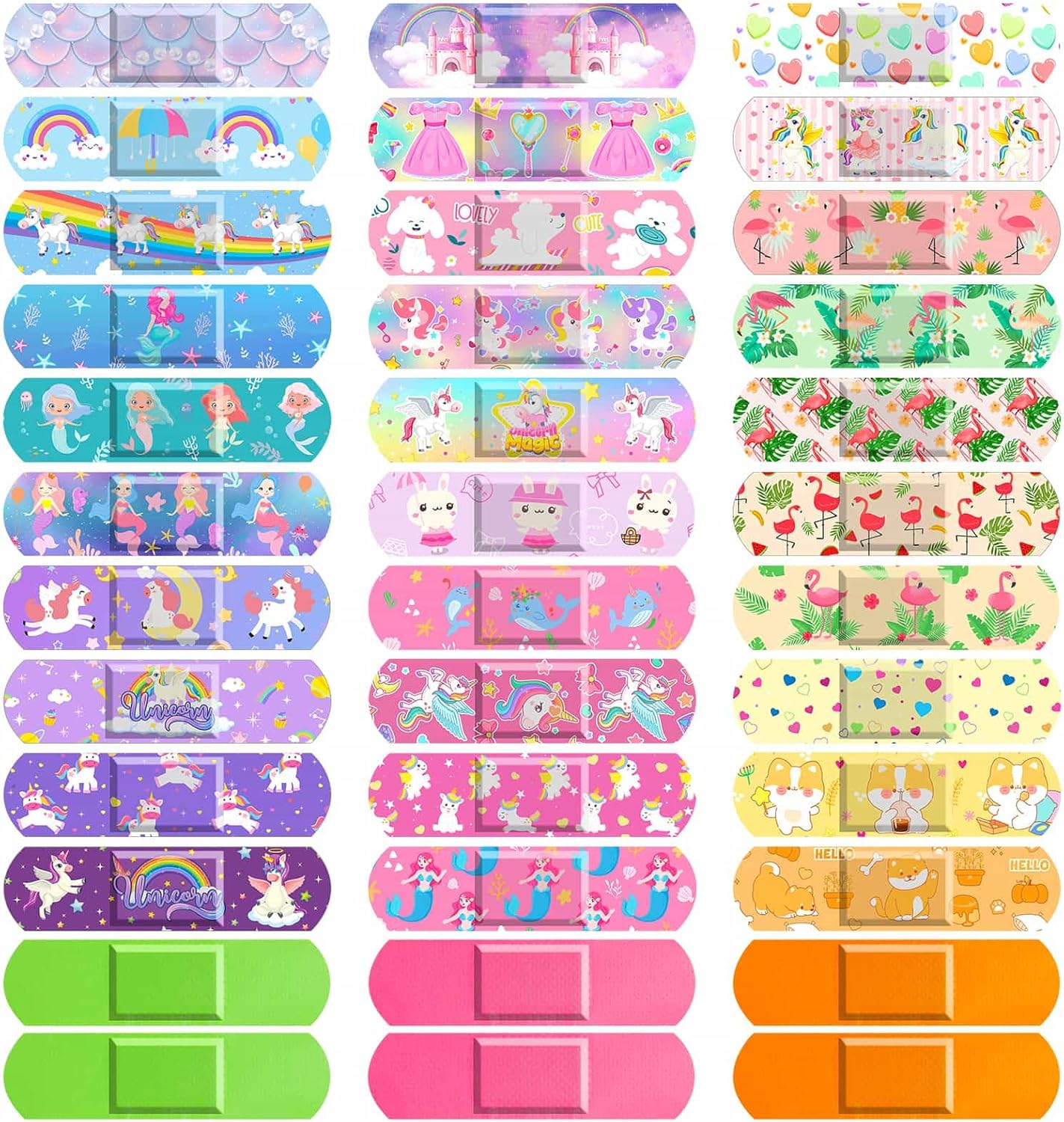 33 Styles Kids Cartoon Bandages 300 Pcs Adhesive Flexible Unicorn Bandages Cartoon Bandaids Variety Pack Waterproof Breathable Protect Scrapes and Cuts for Girls Boys Children Toddlers(Cute)