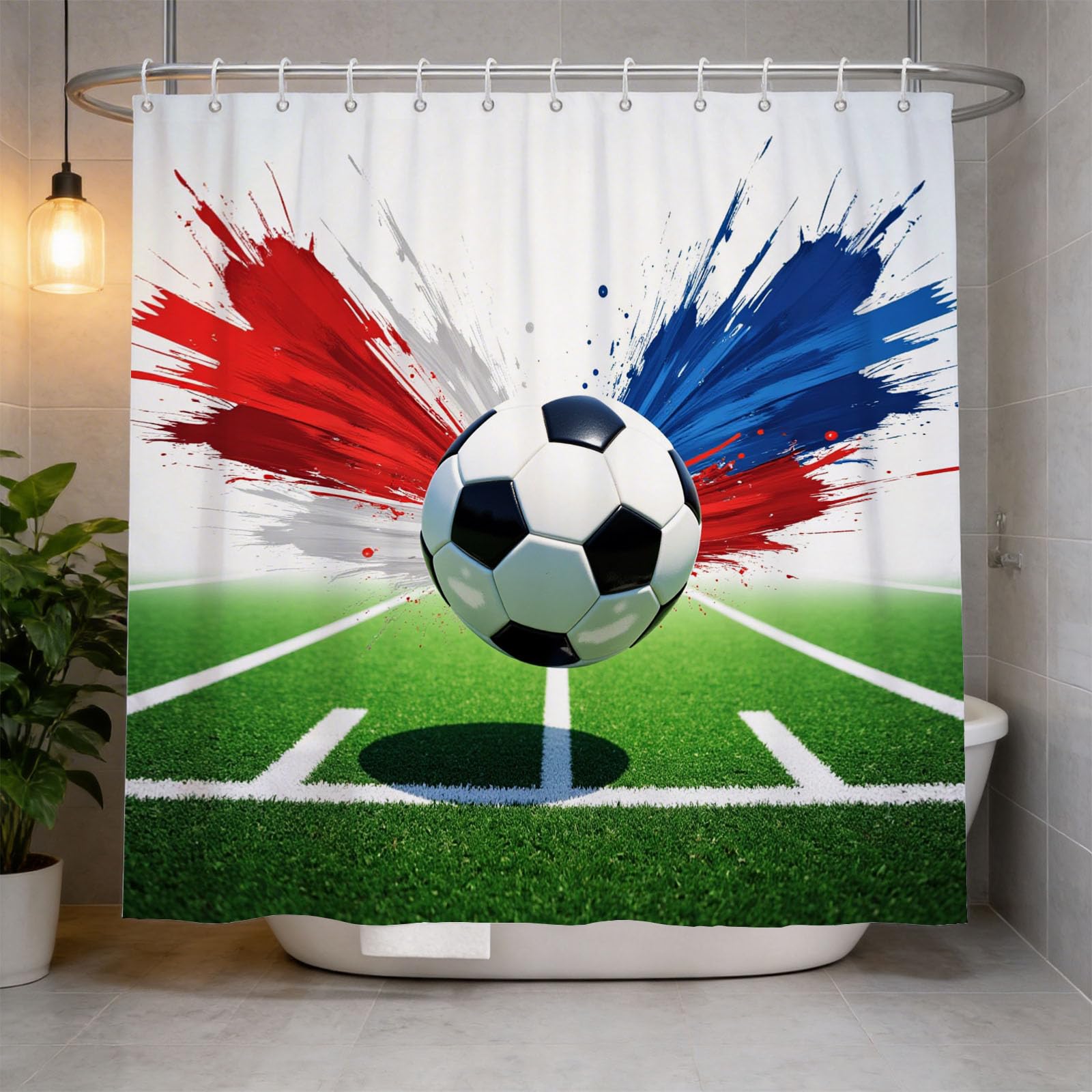 Hongduo 3D Soccer Shower Curtain for Stalls Bathtubs Teenagers Bathroom Decor Shower Curtain Set Polyester Fabric Waterproof 200x200cm/79X79 Inch with Hooks
