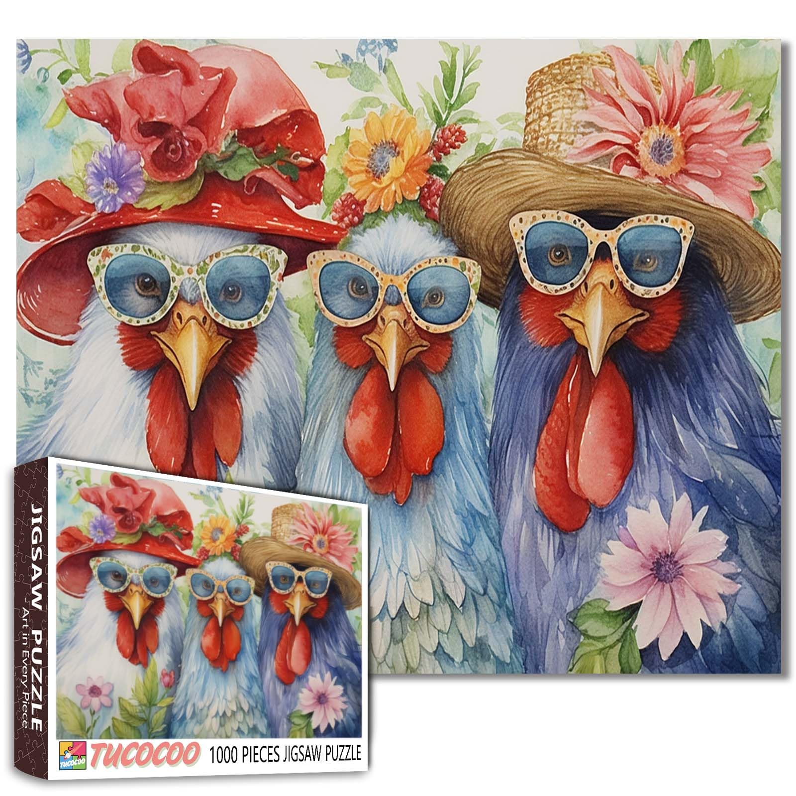 Tucocoo Puzzle di Galli per Adulti - 1000 Pezzi, Animali e Fiori Tropicali, Arte 68 x 50 cm - Colorato Fai Da Te per Decorazione Casa e Famiglia