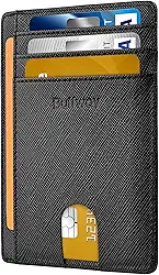 Carteira de couro fina minimalista com bolso frontal com bloqueio de RFID para homens e mulheres