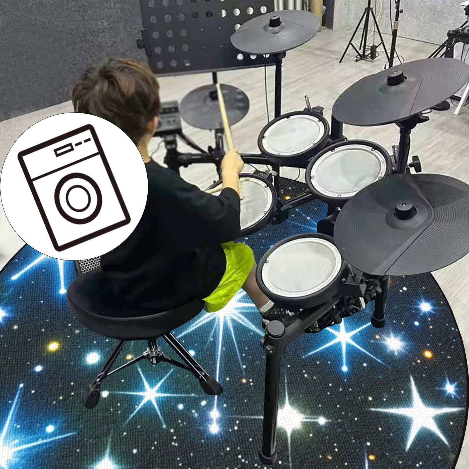 Dywan perkusyjny, okrągły, wygłuszający, akustyczny, profesjonalny elektroniczny dywan do perkusji jazzowej, perkusji, bębna basowego, werbla, perkusji i innych instrumentów