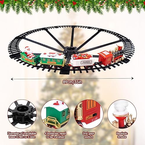 Miniatura 7 de Juego de tren de Navidad 2 en 1 para colgar alrededor del árbol, juguetes para niños pequeños con pista de lujo, sonido y humo, juego de juguetes de