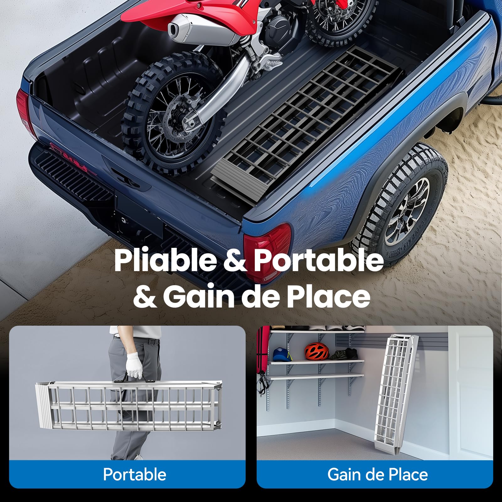 gardhom Rampe d'accès pliable pour remorque, 340 kg, 226 x 30 x 5 cm, en aluminium, pour fauteuil roulant, vélo et voiture