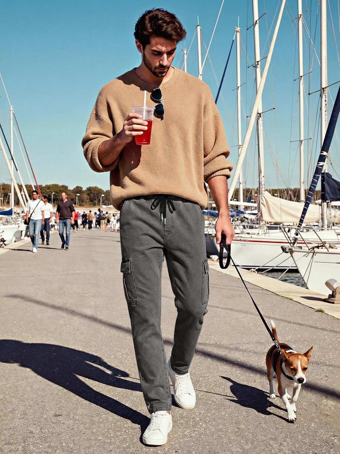 JMIERR Men's Elastic Waist Cargo Jeans Stretch Denim Pants with Drawstring Relaxed Fit for Casual Daily Wear - Image 4