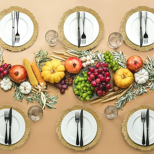 Miniatura 8 de Coloch Juego de 12 platos de carga de plástico dorados, cargador reutilizable de 13 pulgadas para plato de cena, placa de carga decorativa redonda